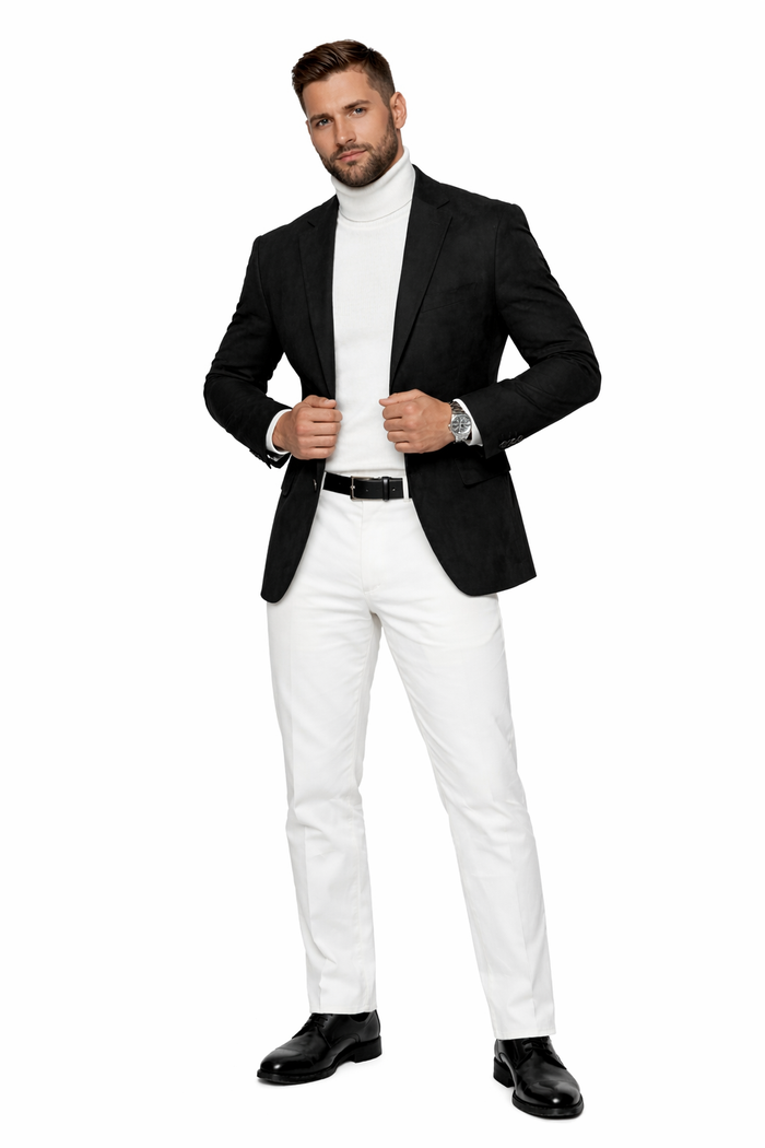 Zacchi Mens Black Micro Suede Sport Coat Modern Fit