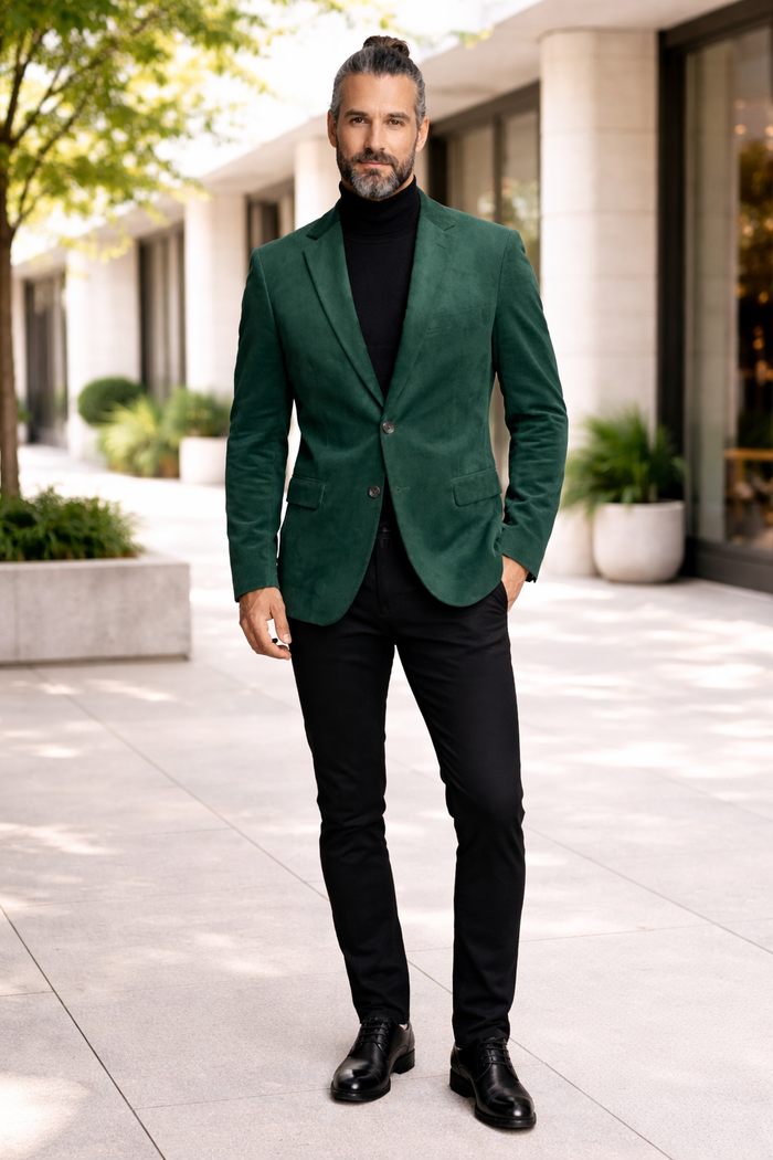 Zacchi Mens Hunter Green Micro Suede Sport Coat