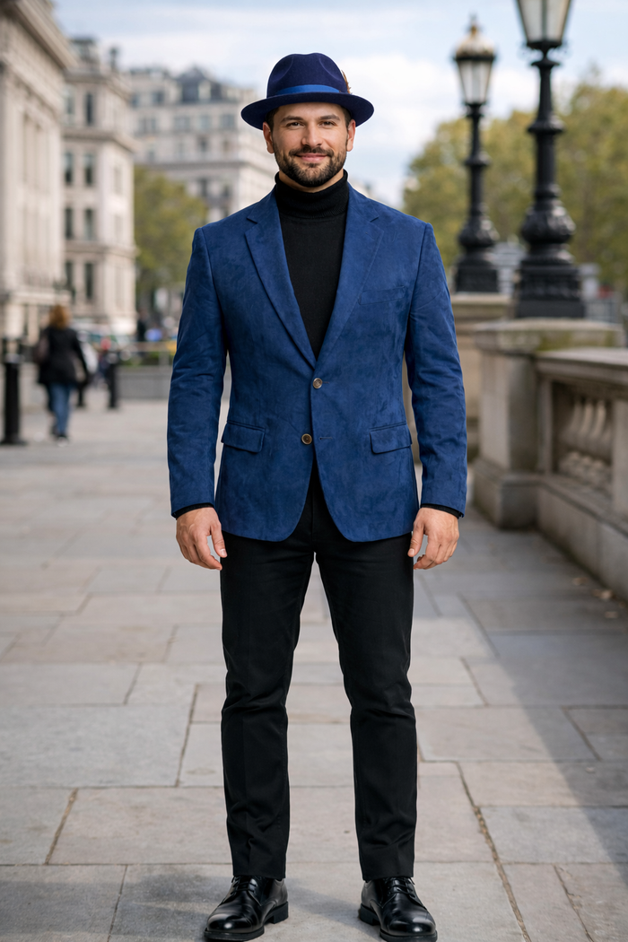 Zacchi Mens Navy Micro Suede Sport Coat