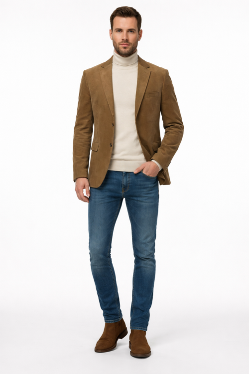 Zacchi Mens Tan Micro Suede Fashion Sport Coat