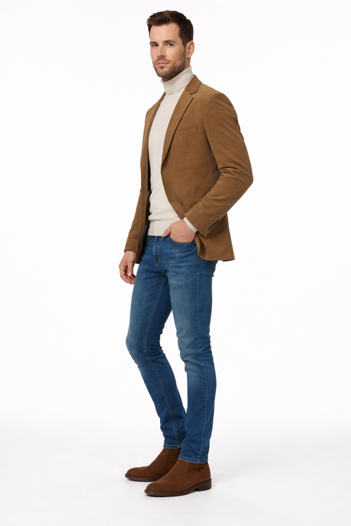Zacchi Mens Tan Micro Suede Fashion Sport Coat
