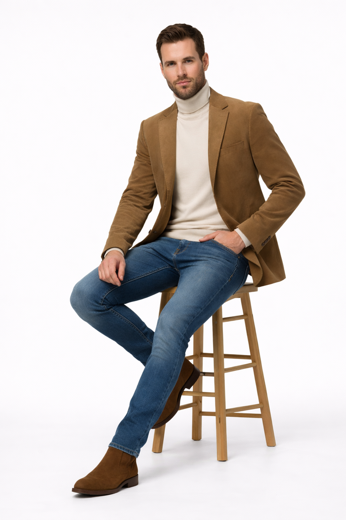 Zacchi Mens Tan Micro Suede Fashion Sport Coat