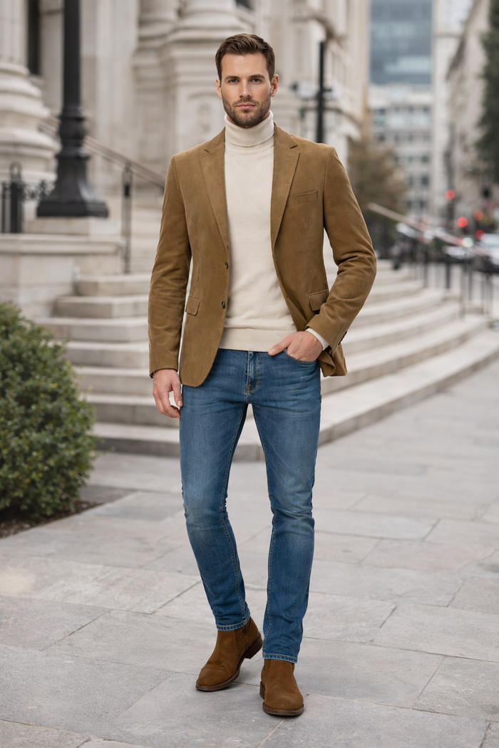 Zacchi Mens Tan Micro Suede Fashion Sport Coat