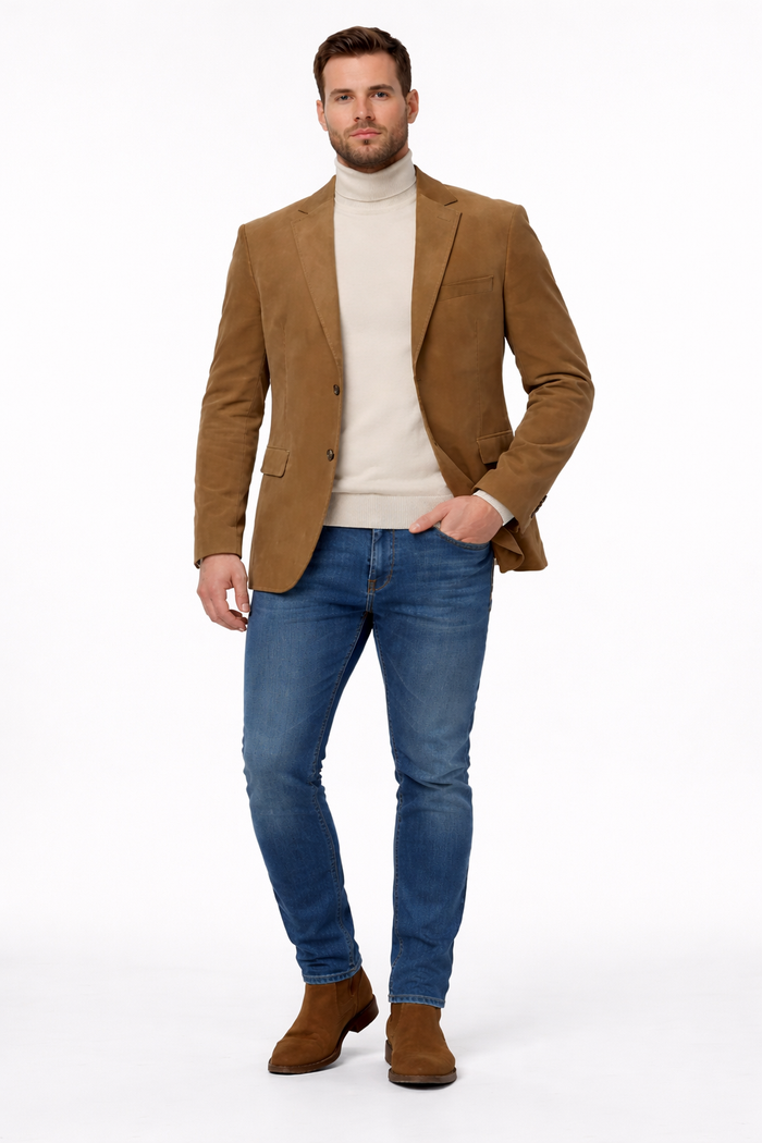 Zacchi Mens Tan Micro Suede Fashion Sport Coat