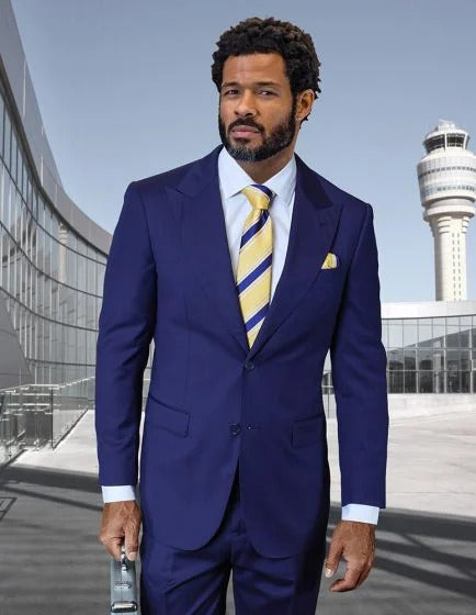 Statement Men's 2 Piece 100% Wool Modern Fit Suit - Pic Stitching - 38 Regular