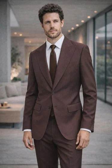 Statement Men's 2 Piece 100% Wool Modern Fit Suit - Pic Stitching - 38 Regular