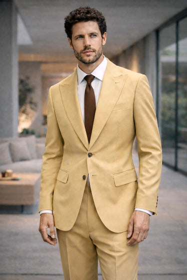 Statement Men's 2 Piece 100% Wool Modern Fit Suit - Pic Stitching