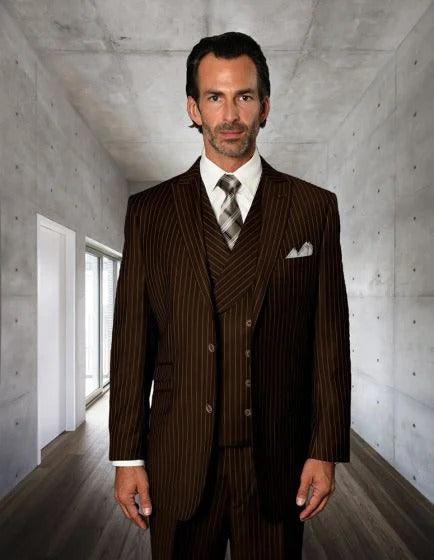 Statement Men's 3 Piece 100% Wool Suit - Fashion Pinstripe - 38 Regular