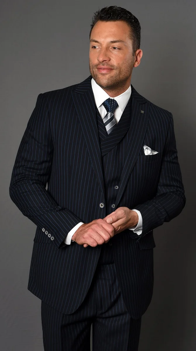 Statement Suits Black Grey - 38 Short Jacket+32 Waist Adjustable 28to34)(Height: 5’4”to5’7”)(Neck 15-16.5)S-M)
