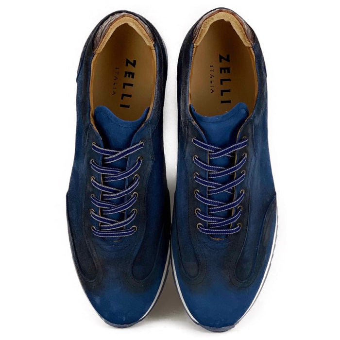 Zelli Costa Suede and Crocodile Brogue Sneakers in Navy
