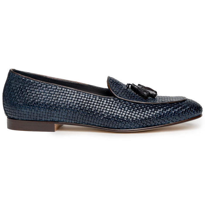 Zelli Tino Woven Calfskin Tassel Loafers | Italian Slip-On Shoes in Blue