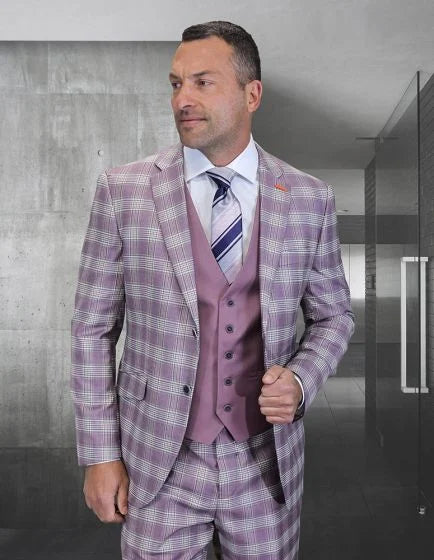 Modern Fit Statement Mens 3-Piece 100% Wool Modern Fit Suit Coordinating Solid Color Vest