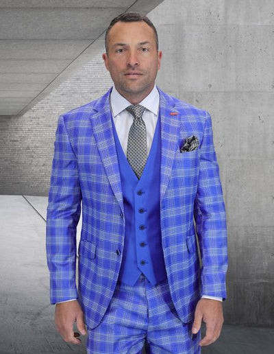 Modern Fit Statement Mens 3-Piece 100% Wool Modern Fit Suit Coordinating Solid Color Vest