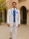 Zoot Suit - Mens 3 Button Vested Barbershop Quartet White with Royal Blue Pinstripes Suit