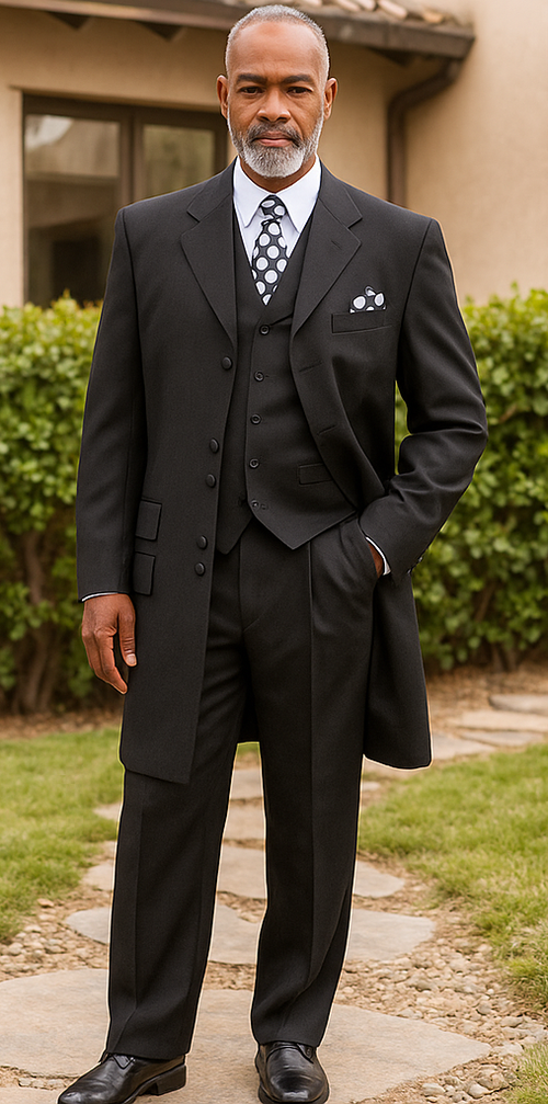 Zoot Suit - Mens Double Button Vested Fashion Black Zoot Suit
