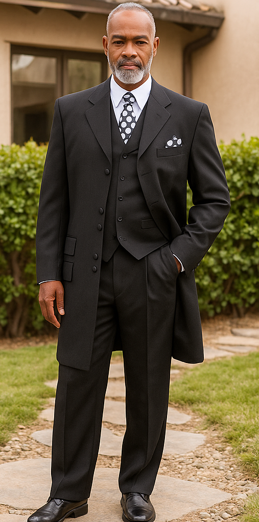 Zoot Suit - Mens Double Button Vested Fashion Black Zoot Suit - Coat Size 38
