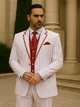 Zoot Suit - Mens 3 Button Vested Barbershop Quartet White with Red Pinstripes Suit