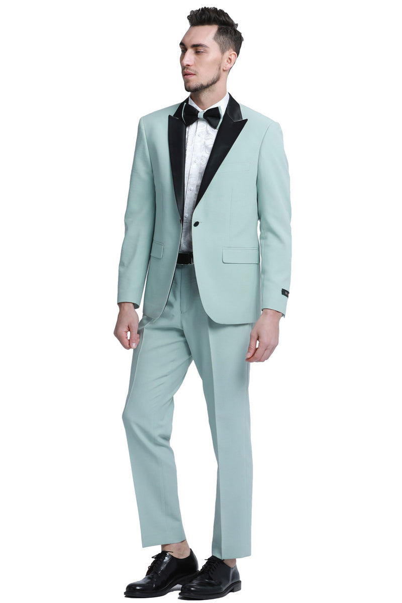 "Mint Green Men's Wedding & Prom Tuxedo with One Button Peak Lapel"