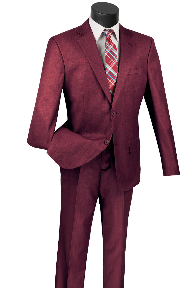 Mens 2 Button Modern Fit Textured Wool Suit in Burgundy - 36 Short