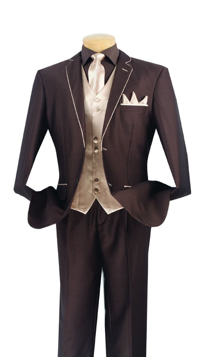 Vinci Men's 5-Piece Elegance Suit Free Tie & Hanky Fashionable & Professional pink - 38 Short Jacket+32 Waist Adjustable 28to34)(Height: 5 4 to5 7 )(Neck  15-16.5)S-M)