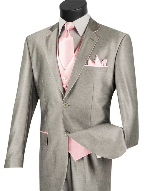 Vinci Men's 5-Piece Elegance Suit Free Tie & Hanky Fashionable & Professional pink