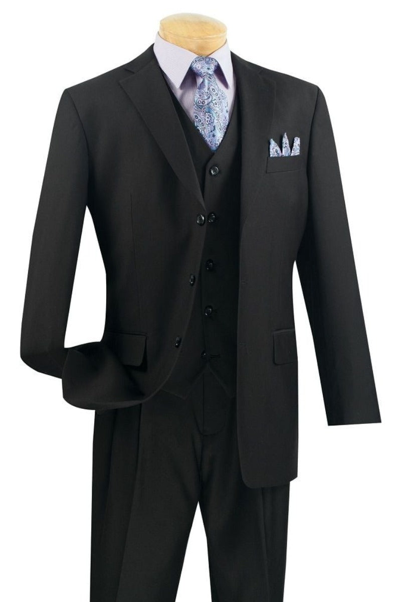 Vinci Men's 3 Piece Solid Executive Suit - Many Color Options - 38 Short Jacket+32 Waist Adjustable 28to34)(Height: 5 4 to5 7 )(Neck  15-16.5)S-M)