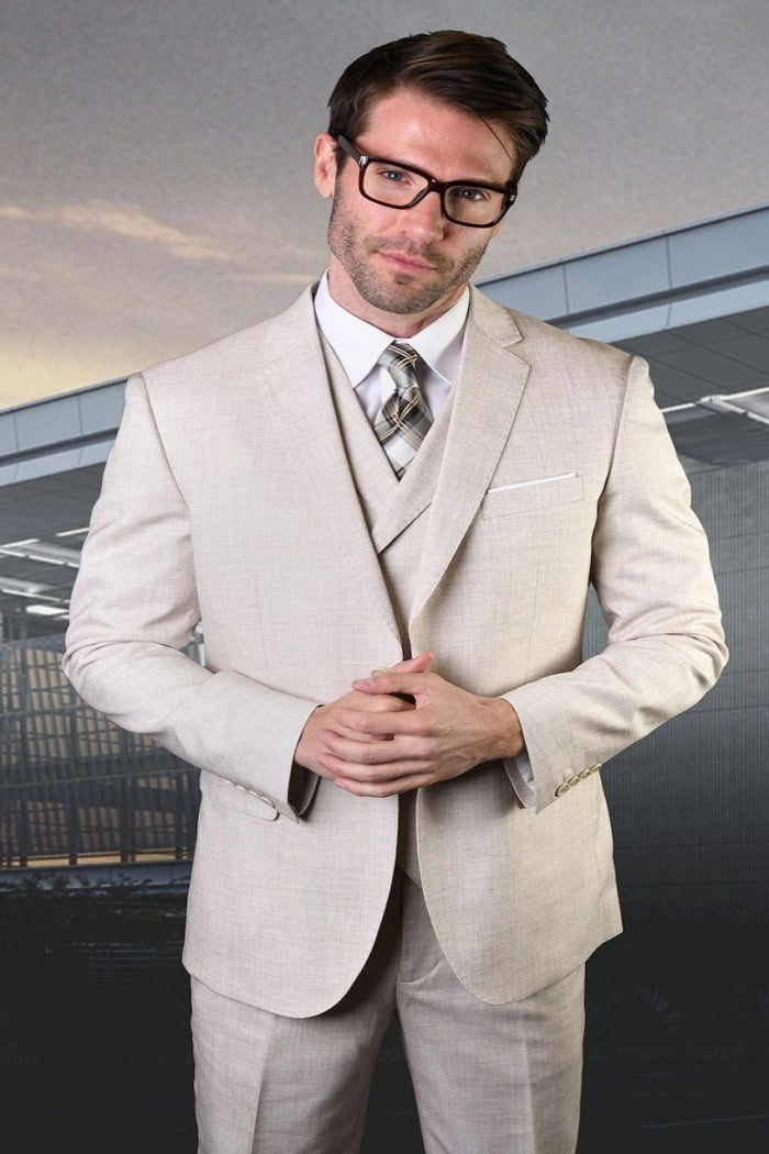 Color Men's 3 Piece Wool Suit Soft Textured Solid Color