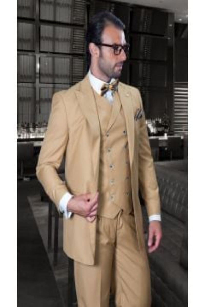 Statement Men's 100% Wool Double Breasted Suit Vest Quality Craftsmanship - 38 Short Jacket+32 Waist Adjustable 28to34)(Height: 5 4 to5 7 )(Neck  15-16.5)S-M)
