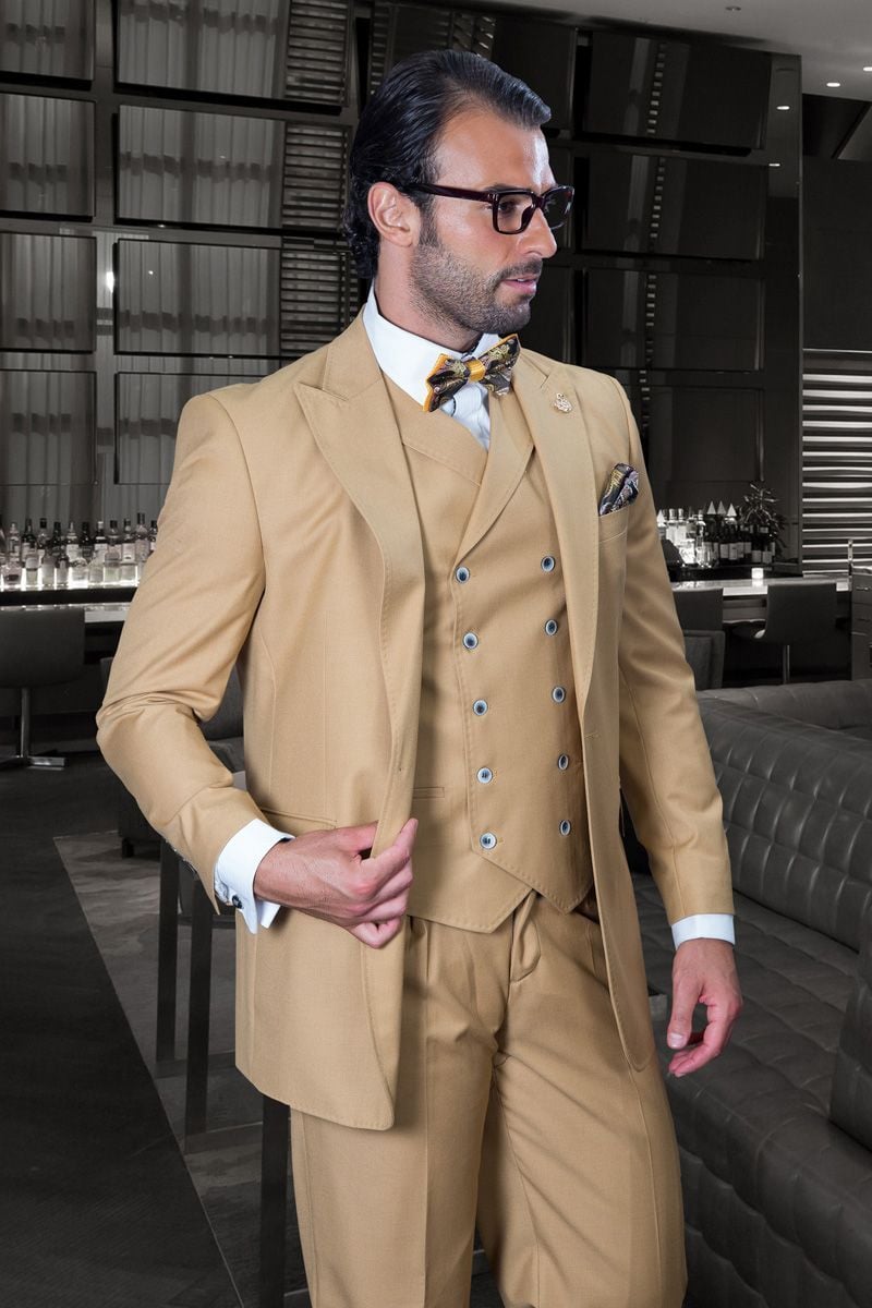 Statement Men's 100% Wool Double Breasted Suit Vest Quality Craftsmanship - 38 Short Jacket+32 Waist Adjustable 28to34)(Height: 5 4 to5 7 )(Neck  15-16.5)S-M)