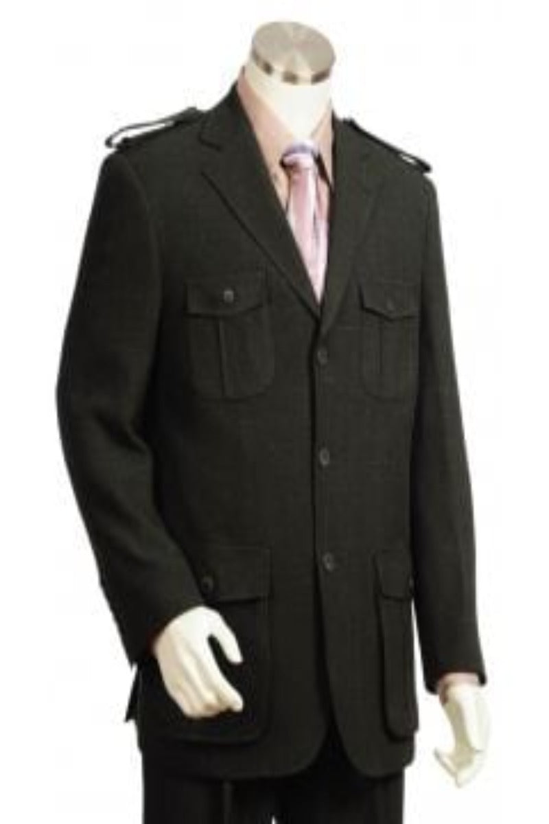 Canto Men's Wool-Feel Fashion Suit - Military 2-Piece