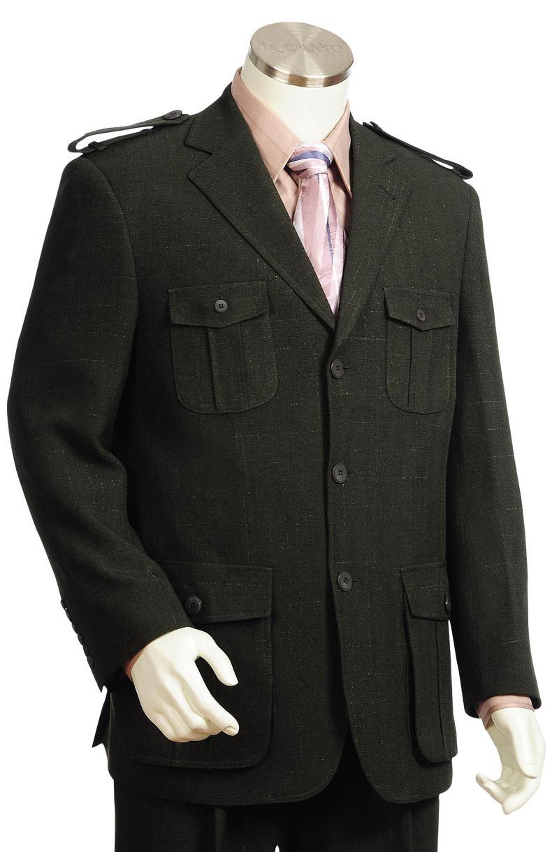 Canto Men's Wool-Feel Fashion Suit - Military 2-Piece - 38 Short Jacket+32 Waist Adjustable 28to34)(Height: 5 4 to5 7 )(Neck  15-16.5)S-M)