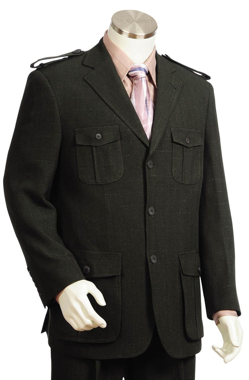 Canto Men's Wool-Feel Fashion Suit - Military 2-Piece