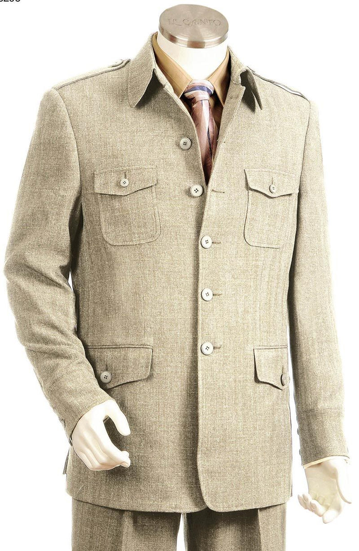 Canto Men's Wool Feel Military Suit - 6 Button, 2-Piece