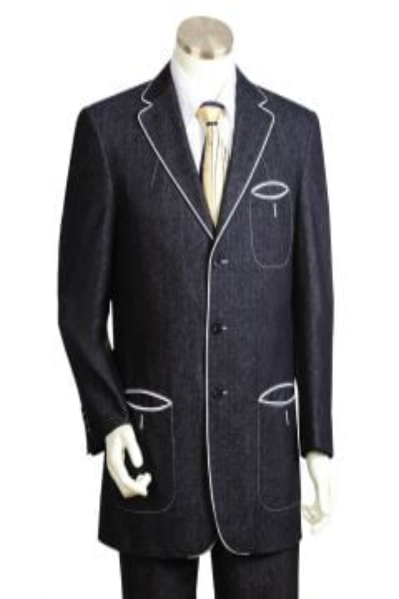 Canto Men's 2-Piece Denim Suit - Satin Trim, Notch Lapel - 34 Short or Extra Small