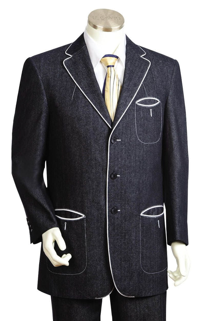 Canto Men's 2-Piece Denim Suit - Satin Trim, Notch Lapel