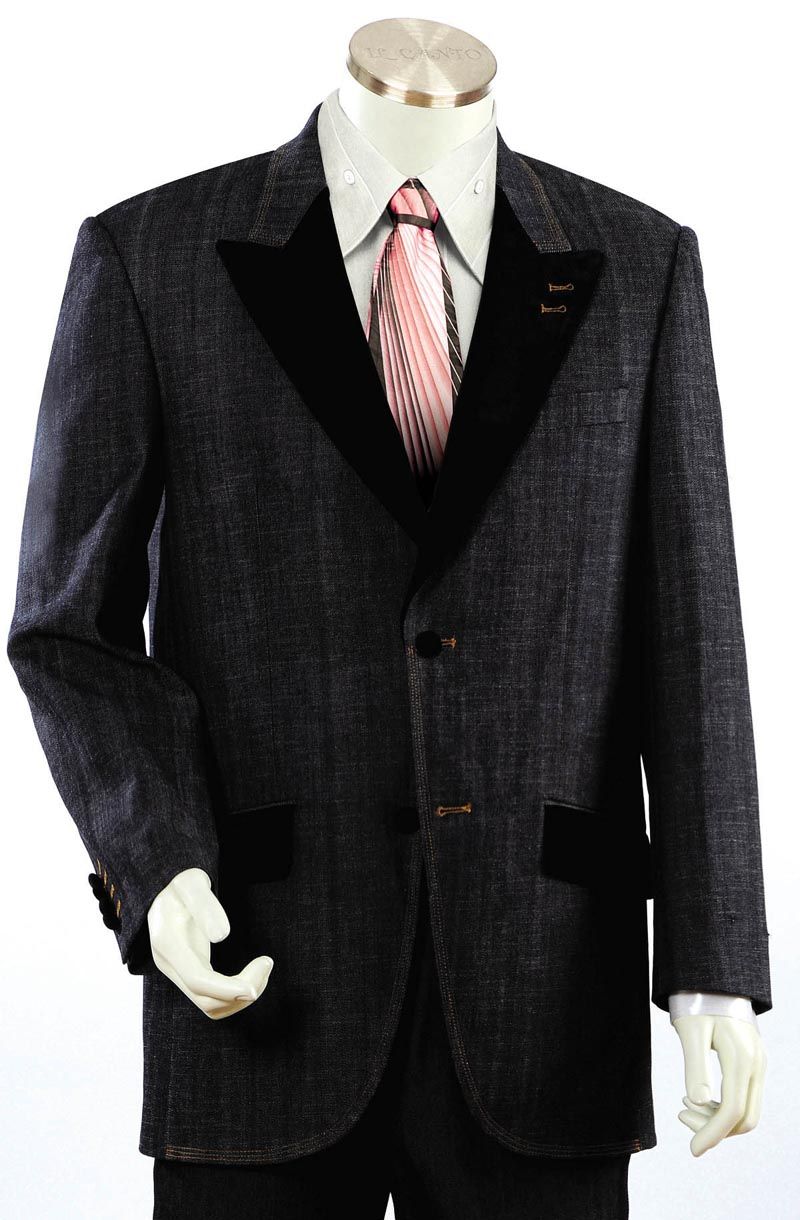 Canto Men's Denim Suit with Velvet Lapels, Pockets & Buttons - Shop Now!