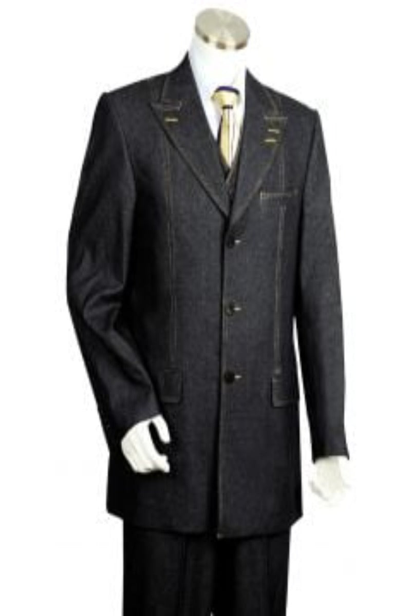 Canto Men's 3-Piece Denim Suit with Stitched Accents Urban Jeans - 38 Short Jacket+32 Waist Adjustable 28to34)(Height: 5 4 to5 7 )(Neck  15-16.5)S-M)