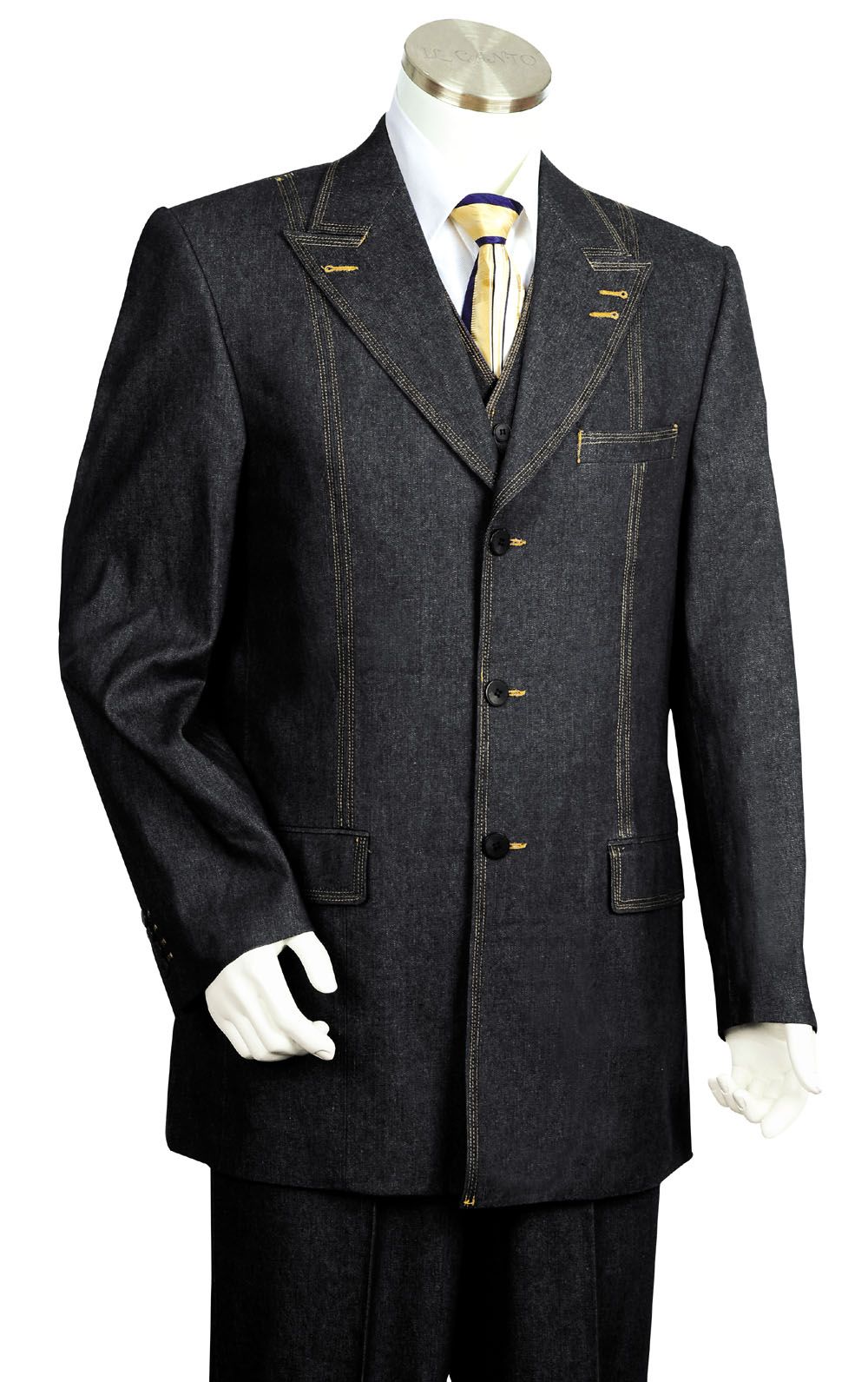 Canto Men's 3-Piece Denim Suit with Stitched Accents Urban Jeans - 38 Short Jacket+32 Waist Adjustable 28to34)(Height: 5 4 to5 7 )(Neck  15-16.5)S-M)