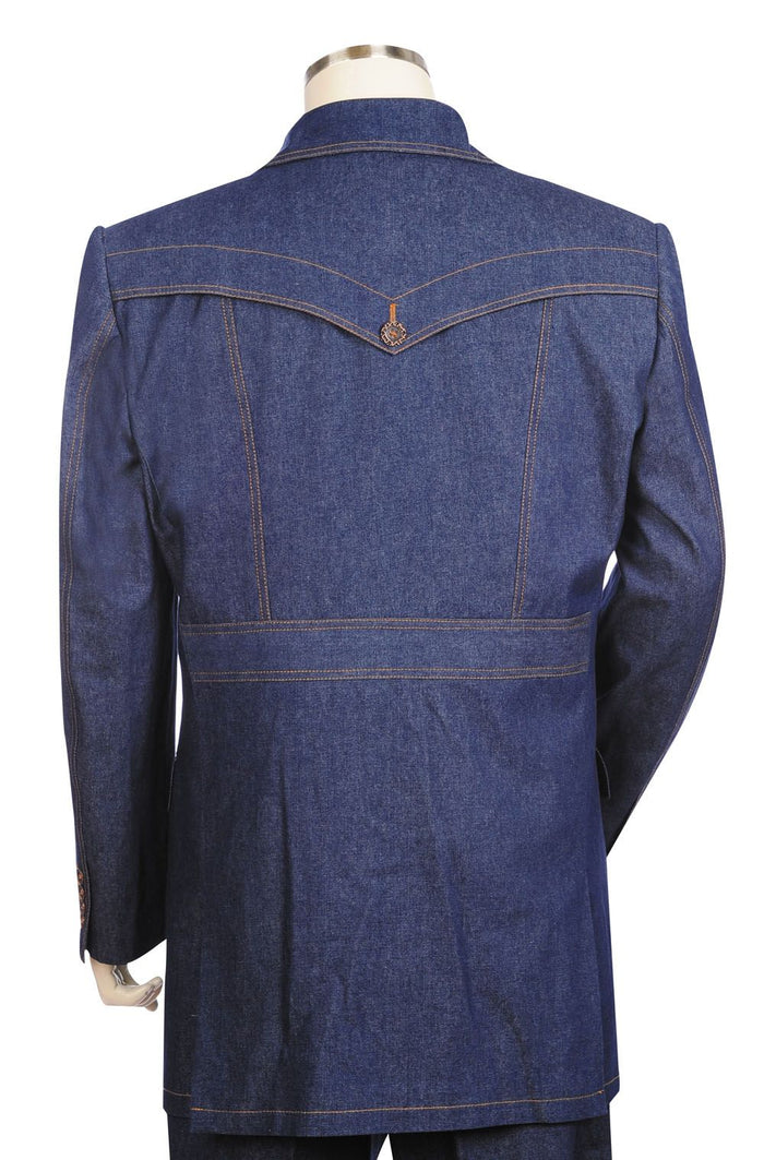 Canto Men's 3-Piece Double-Breasted Denim Suit with Fancy Buttons