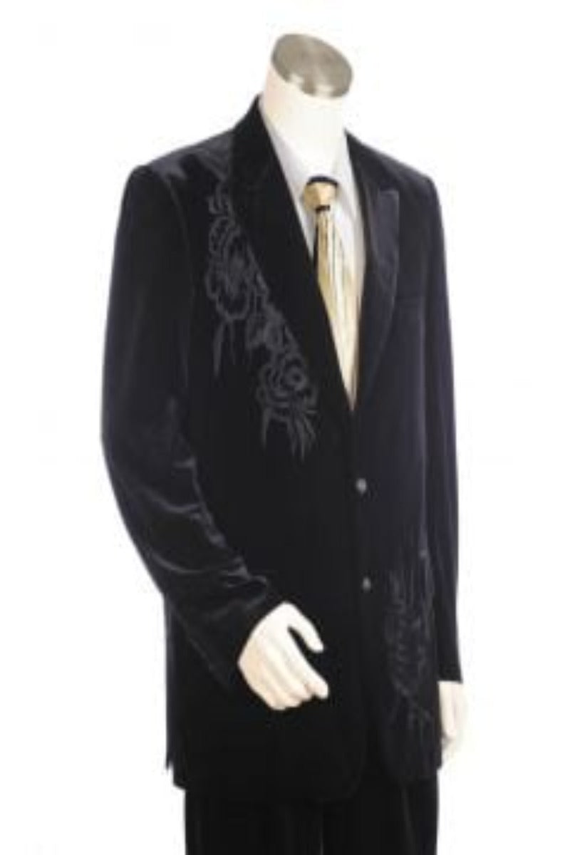 Canto Men's Embroidered Velvet 2 Piece Suit Jacket & Straight Leg Pant - 38 Short Jacket+32 Waist Adjustable 28to34)(Height: 5 4 to5 7 )(Neck  15-16.5)S-M)