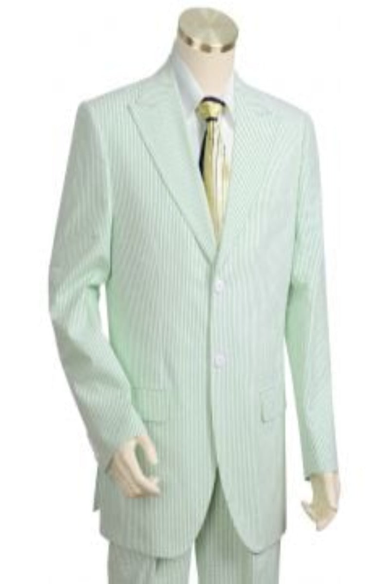 Canto Men's Seersucker 2 Piece Suit 100% Cotton Peak Lapel