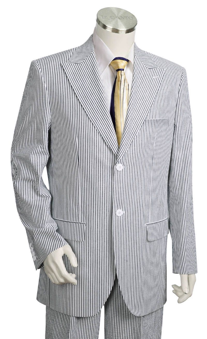 Canto Men's Seersucker 2 Piece Suit 100% Cotton Peak Lapel