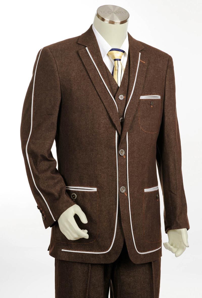 Canto Men's Denim 3 Piece Suit Notch Lapel & Fancy Satin Trim - 38 Short Jacket+32 Waist Adjustable 28to34)(Height: 5 4 to5 7 )(Neck  15-16.5)S-M)