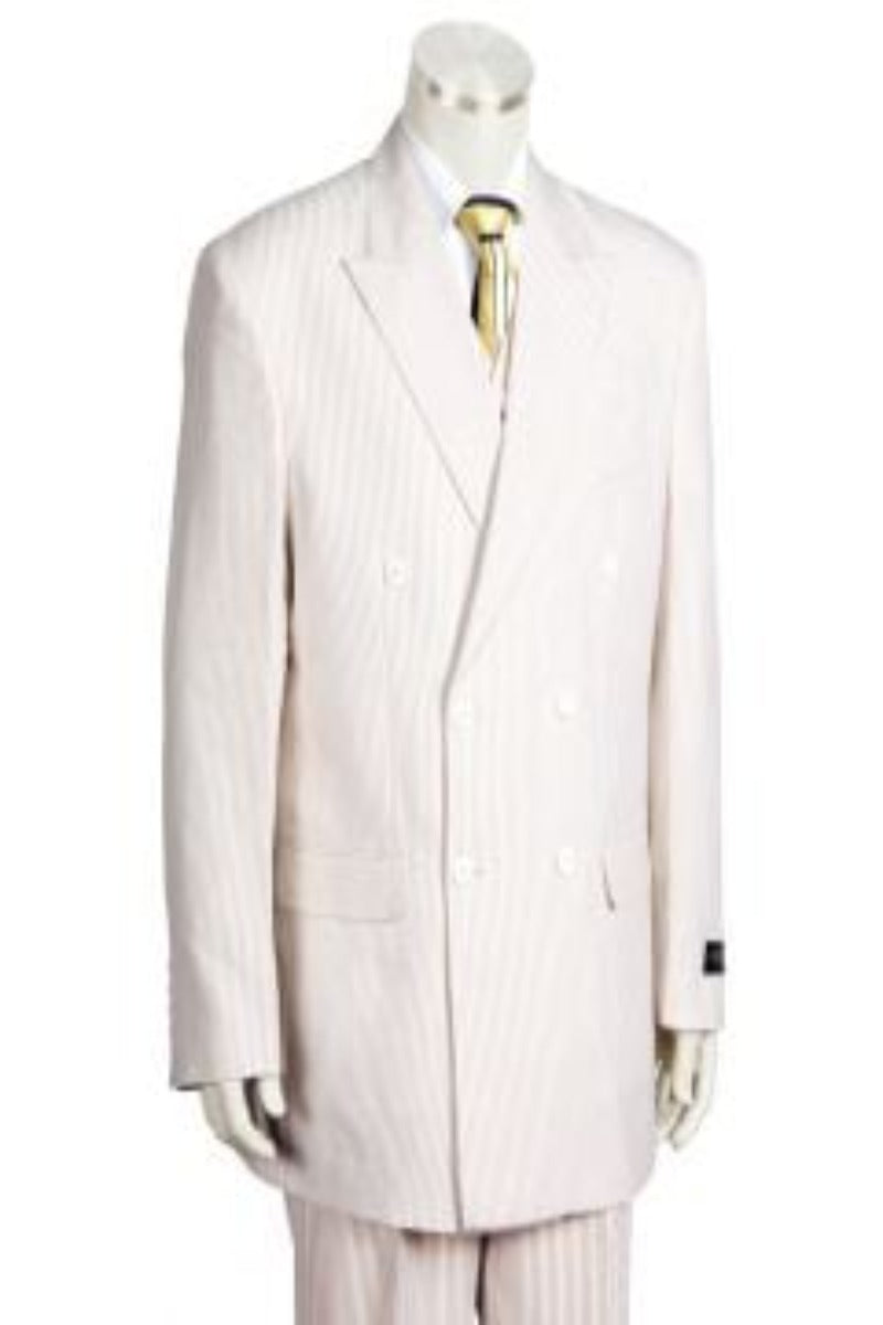 Canto Men's 3-Piece Poly-Rayon Seersucker Suit - Double Breasted Jacket, Vest & Pants - 34 Short or Extra Small