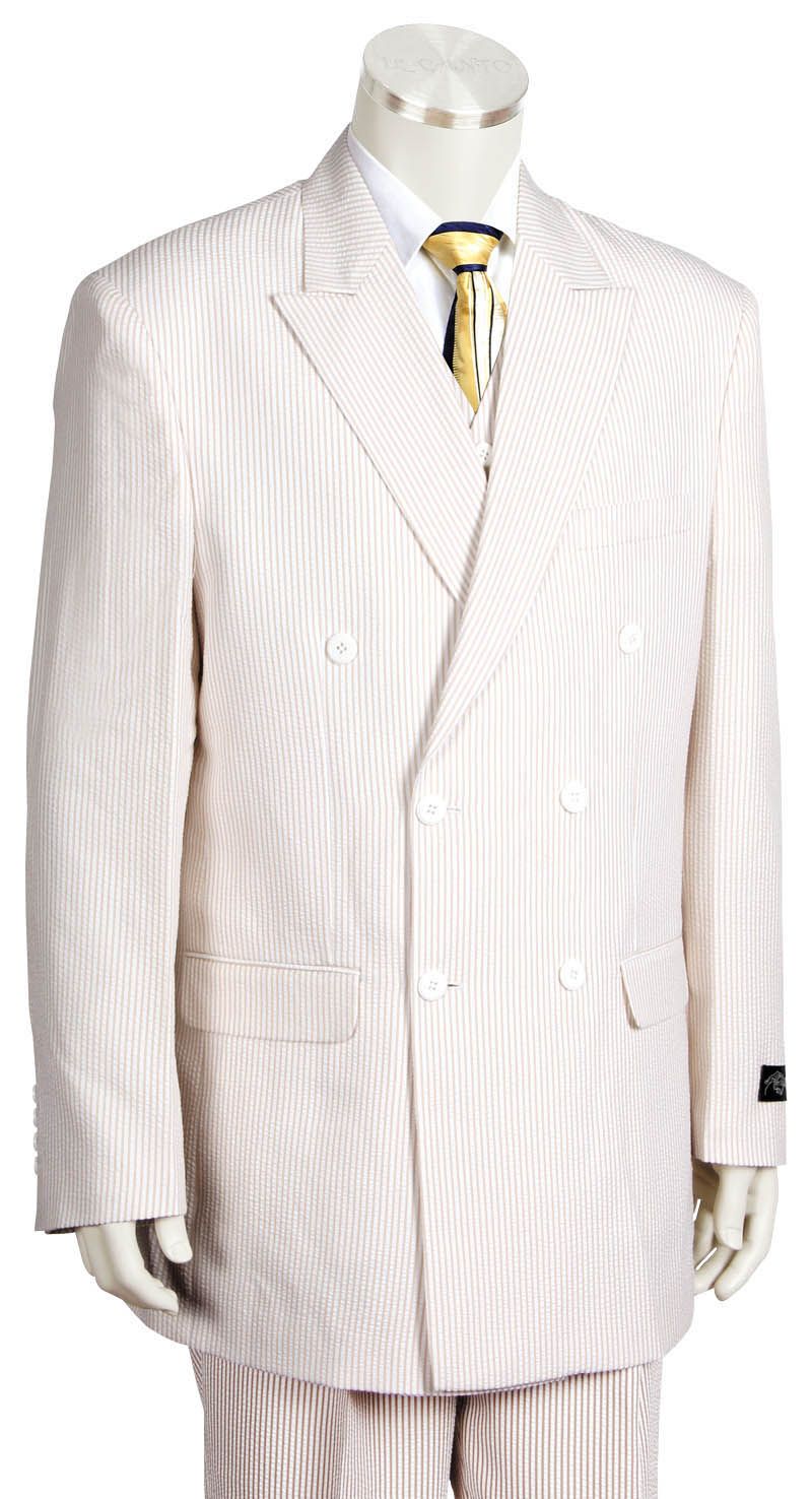 Canto Men's 3-Piece Poly-Rayon Seersucker Suit - Double Breasted Jacket, Vest & Pants - 34 Short or Extra Small