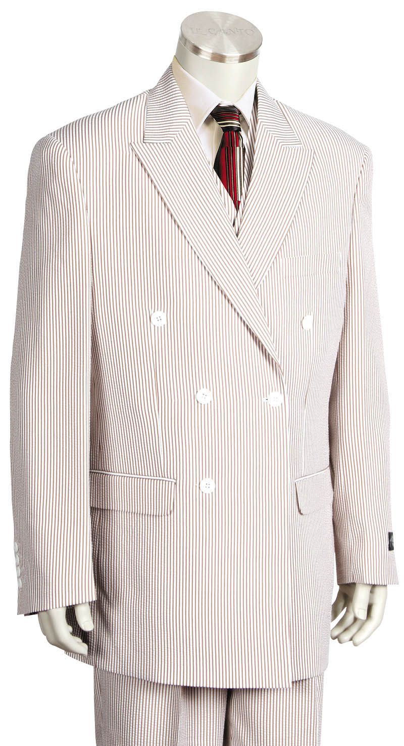 Canto Men's 3-Piece Poly-Rayon Seersucker Suit - Double Breasted Jacket, Vest & Pants