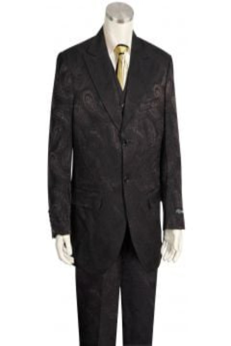 Canto Men's Paisley 3 Piece Suit 2 Button Blazer Waistcoat & Trousers - 38 Short Jacket+32 Waist Adjustable 28to34)(Height: 5 4 to5 7 )(Neck  15-16.5)S-M)