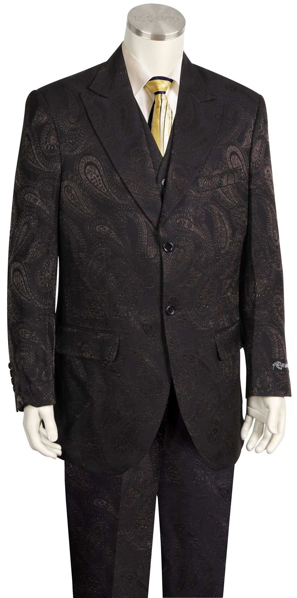 Canto Men's Paisley 3 Piece Suit 2 Button Blazer Waistcoat & Trousers - 38 Short Jacket+32 Waist Adjustable 28to34)(Height: 5 4 to5 7 )(Neck  15-16.5)S-M)