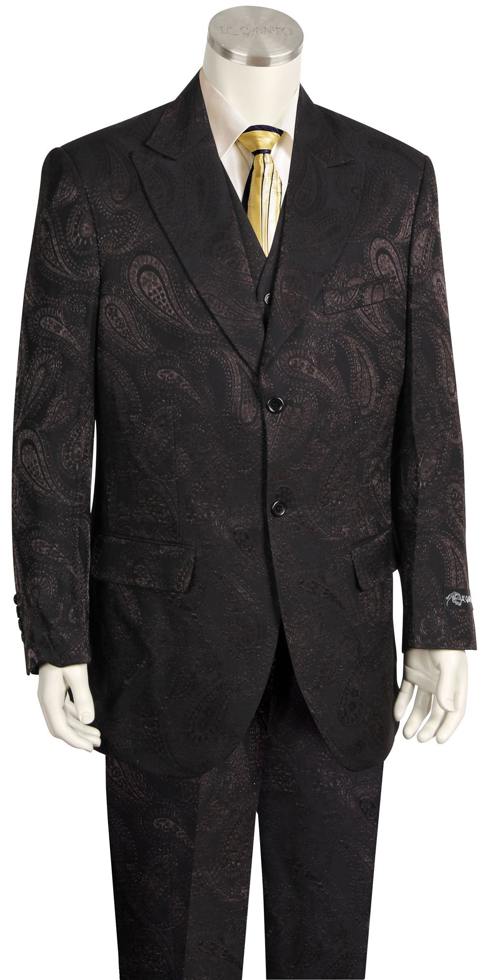 Canto Men's Paisley 3 Piece Suit 2 Button Blazer Waistcoat & Trousers
