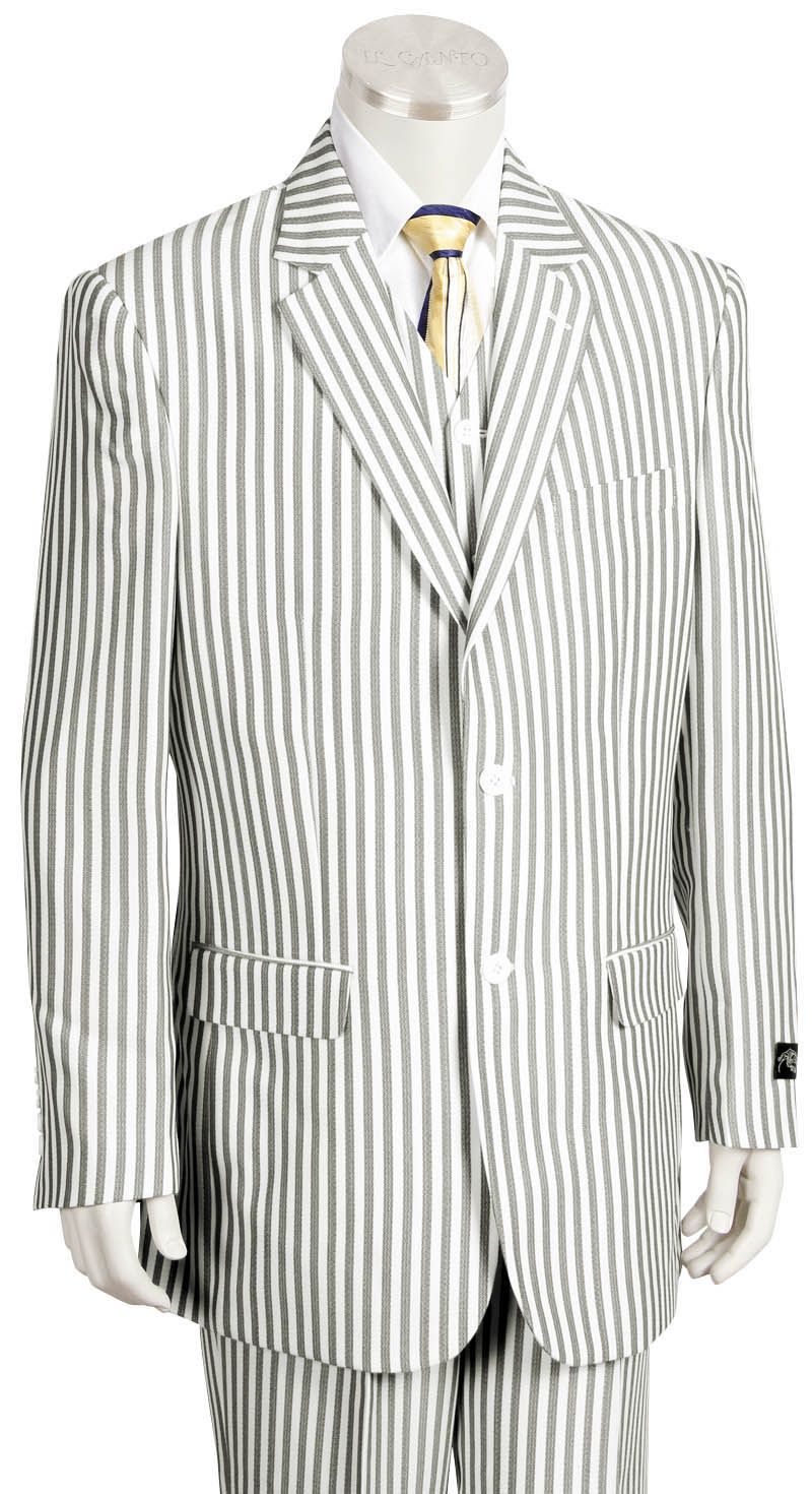 Canto Men's Seersucker 3-Piece Suit Notch Lapel Poly Rayon Blend - 38 Short Jacket+32 Waist Adjustable 28to34)(Height: 5 4 to5 7 )(Neck  15-16.5)S-M)